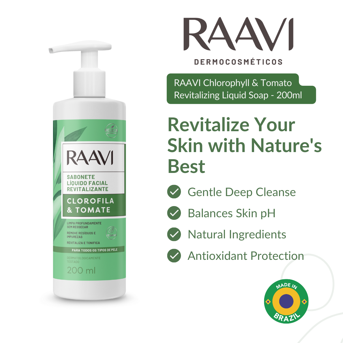 RAAVI Chlorophyll & Tomato Revitalizing Liquid Soap - 200ml