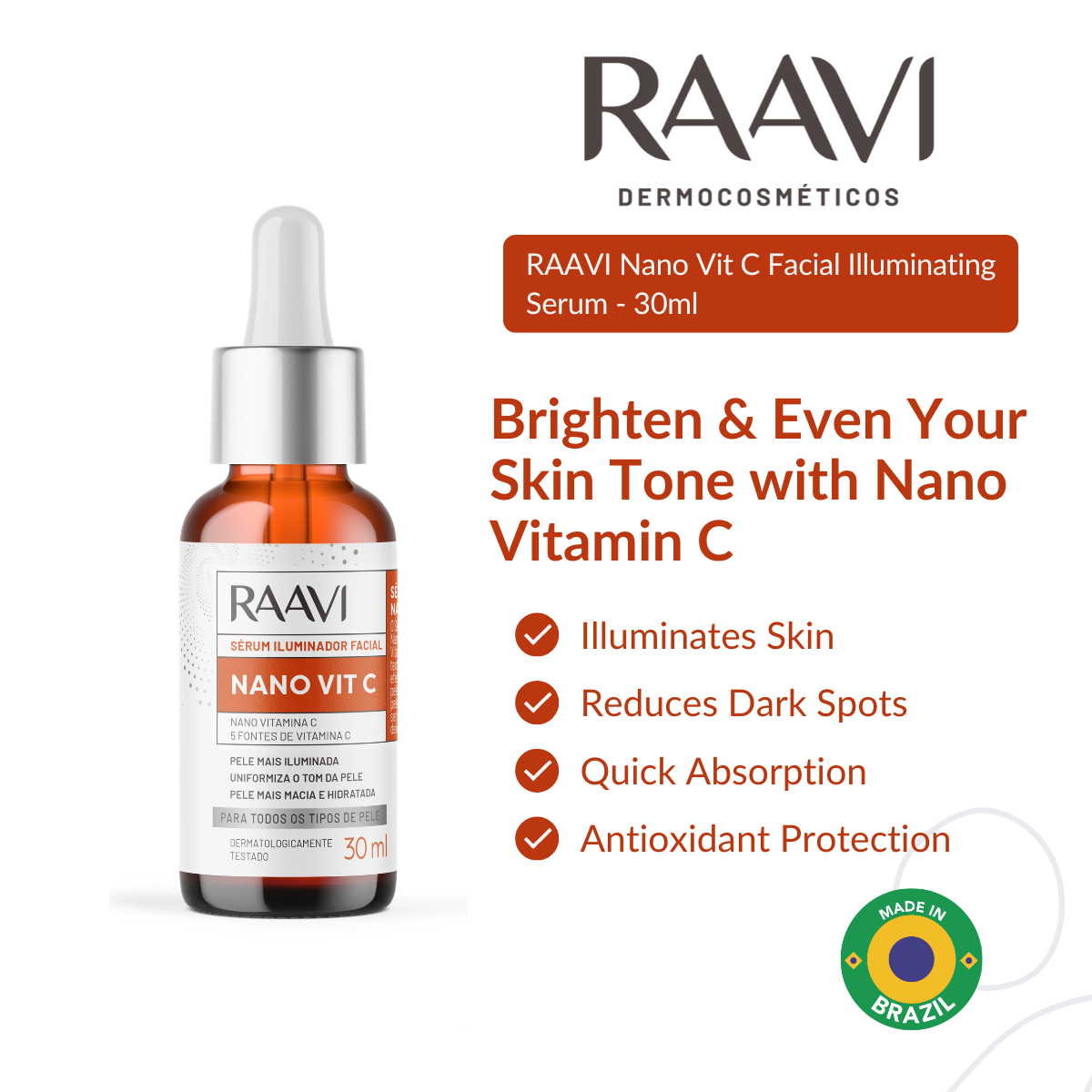RAAVI Nano Vit C Facial Illuminating Serum - 30ml